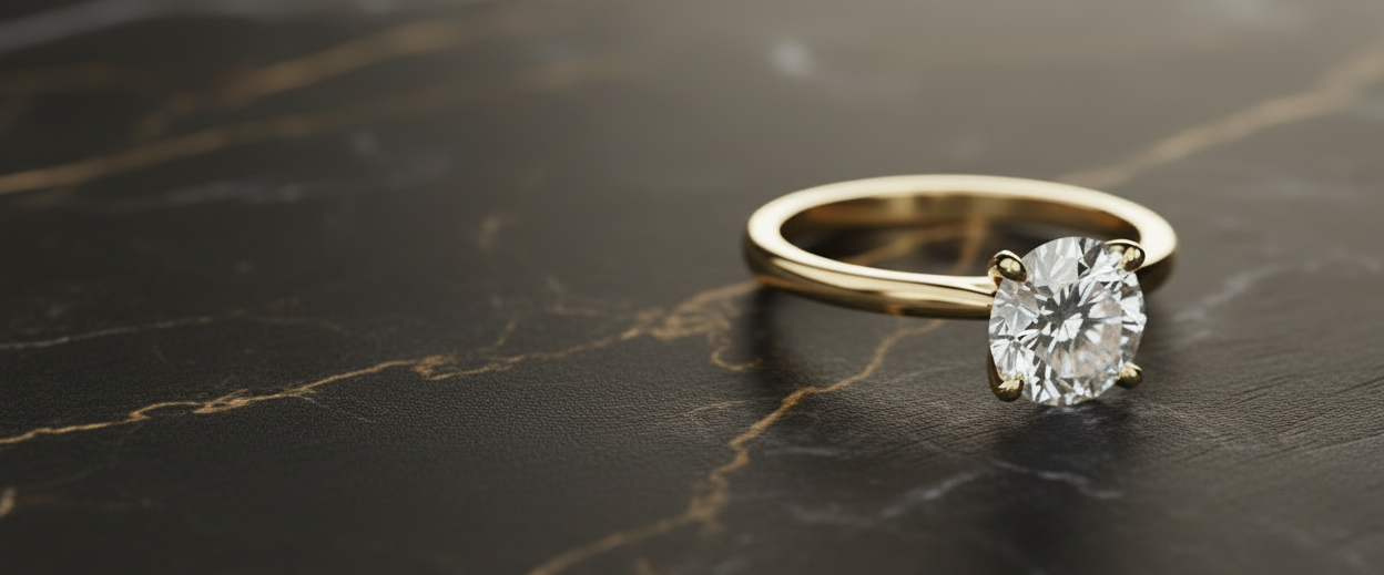 Right-Aligned Solitaire Ring on Black Marble